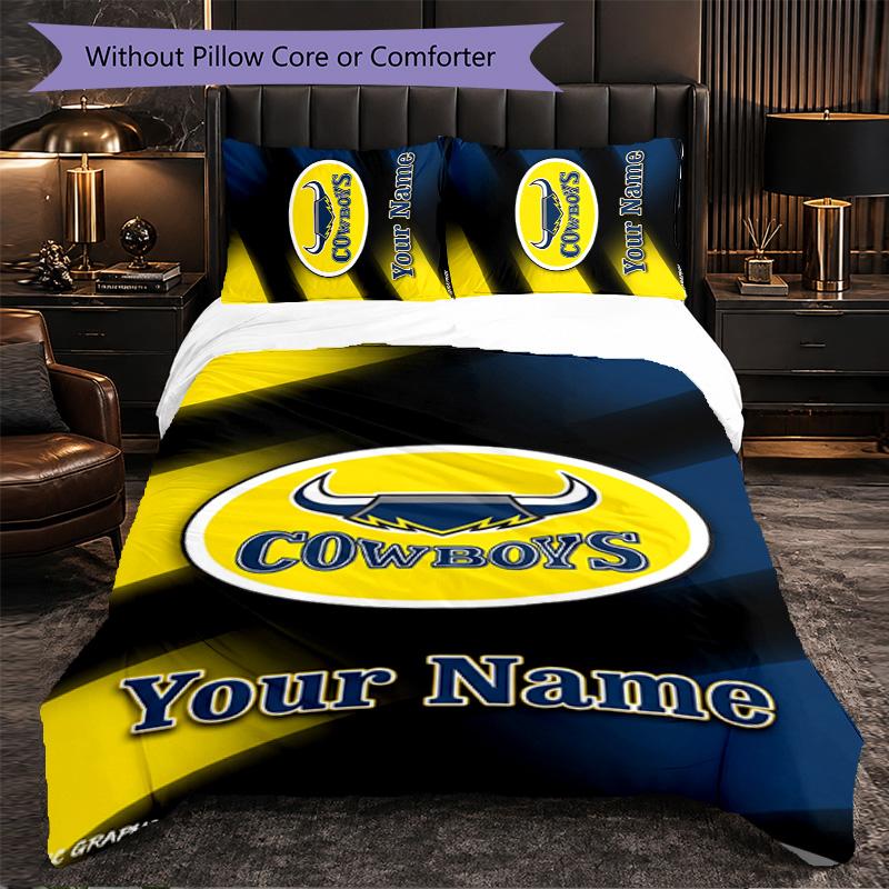 Kuzey Queensland Cowboys Özel İsim Yazılı Nevresim Takımı, 1 Nevresim Kılıfı & 2 Yastık Kılıfı Kişiselleştirilmiş Yatak Odası Hediyesi