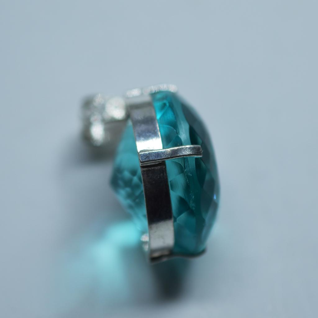 Pandantiv Topaz Albastru Natural Formă Rotundă 100 Certificat Argint Sterling 925 Pietre prețioase my-393-k