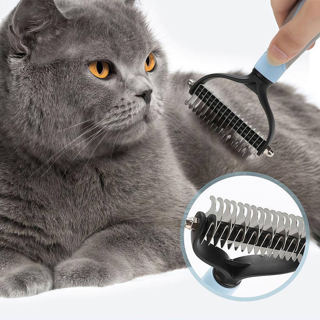 Pet Double-sided Brush Grooming Dematting Deshedding Stainless Steel Blade for Matted Long Cat Dog Hair Removal Comb