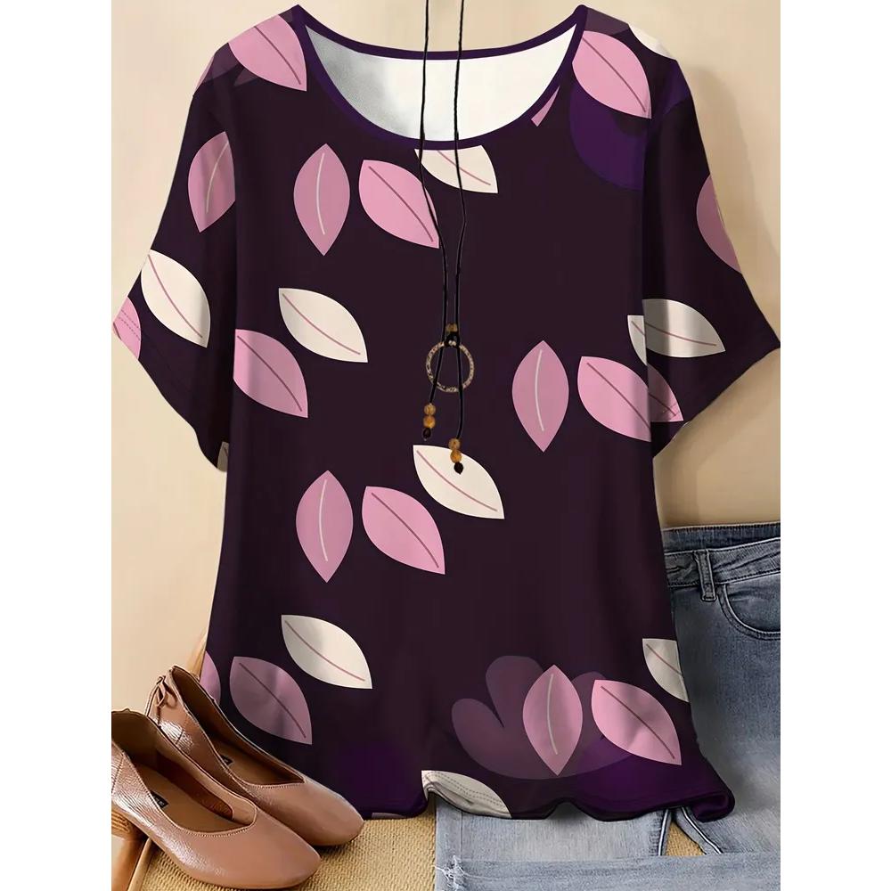 Stylish Simple Versatile Top Short Sleeve Women's Flower Printing Comfortable T-Shirts Women’s