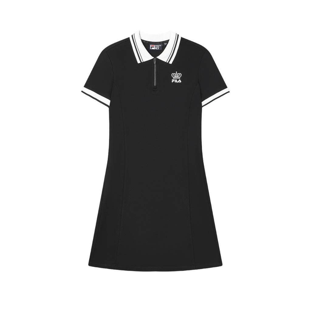FILA Heritage Knit Moisture-Wicking Casual Polo Dress Women Dresses Black F11W428305FBK