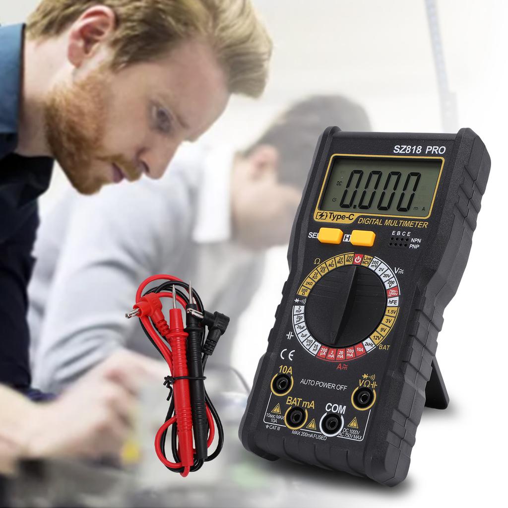 Digital-Multimeter, 1999 Zählwerte, AC/DC-Spannungstester mit LCD-Hintergrundbeleuchtung, Data-Hold, Automatische Abschaltung, HFE-Transistor