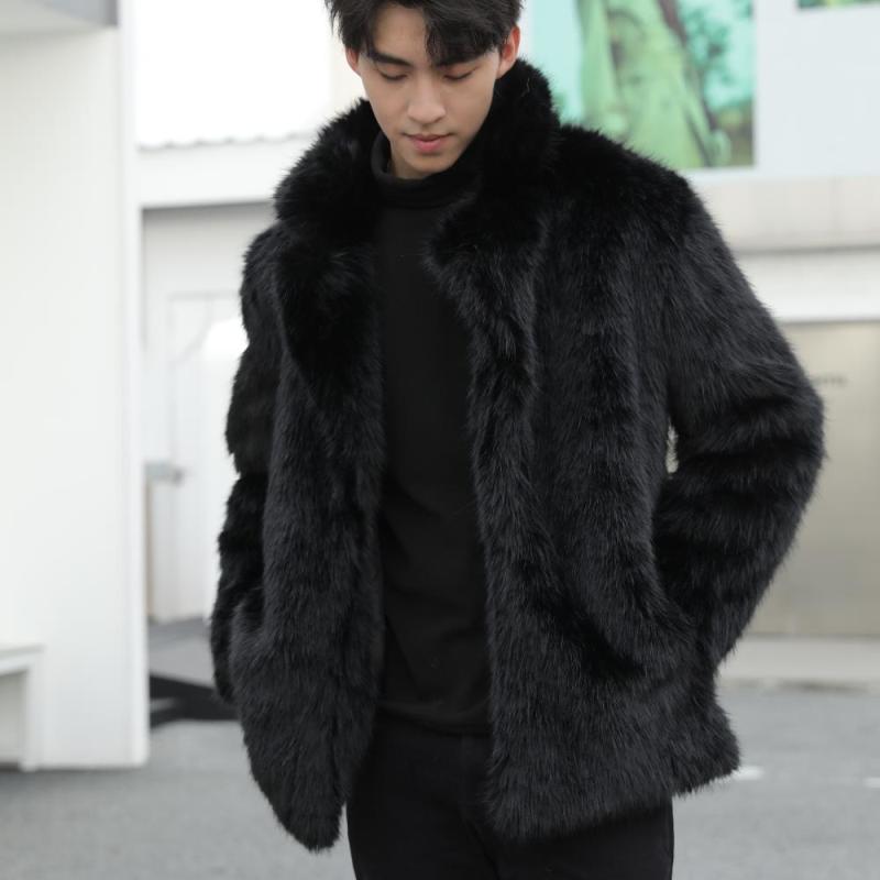 Herren Umweltfreundlicher Pelz Herbst und Winter Kurz Große Größe Pelz Plüschmantel Dick Warm Kunstpelz Lederjacke Trendy