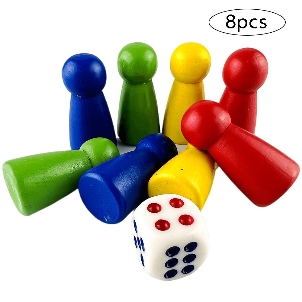 

8 шт. пешка в шахматы с 1 кубиком, деревянные игровые детали 31 мм для настольной игры, карточной игры и других аксессуаров для игр, 4 цвета красный