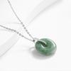 A-Grade Natural Jade Bean Green Ping'an Buckle Pendant with S925 Silver Necklace for Women.
