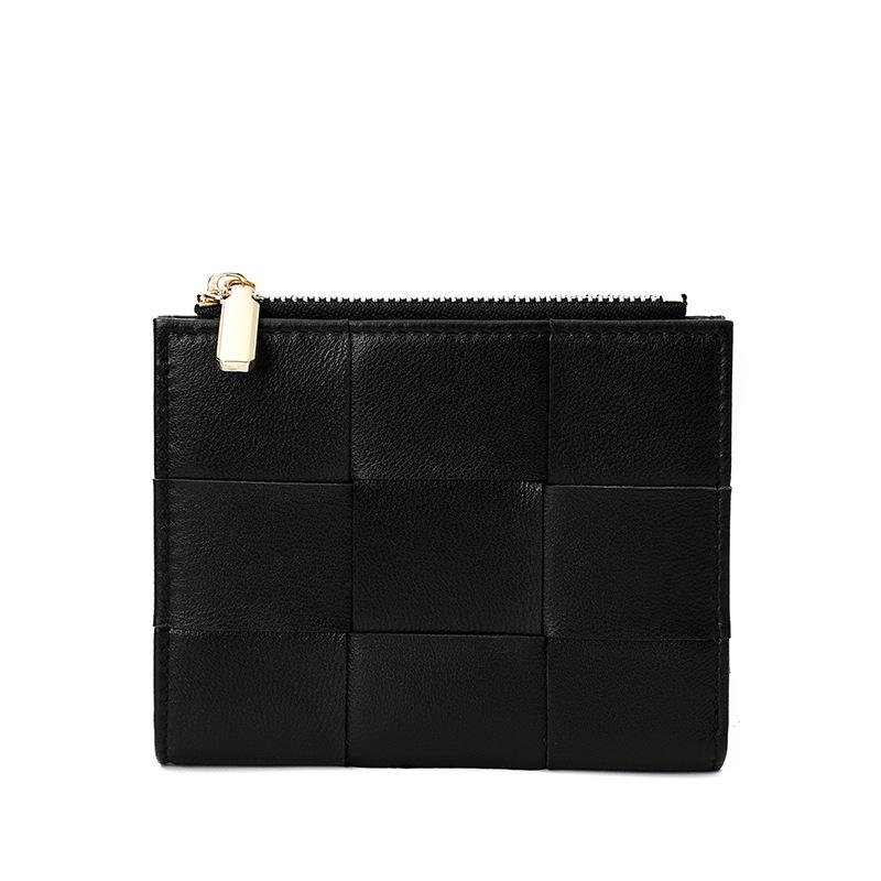 Aokaqi Women's Large Capacity Sheepskin Wallet - Short Leather & Woven Coin Purse with Card Holder