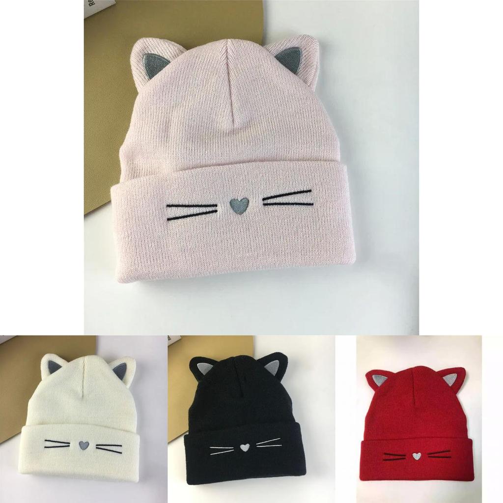 Cat Knit Hat For Women Winter Warm Velvet Polyester No Brim Cozy Outdoor Accessory