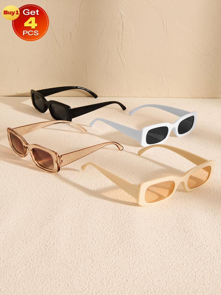 4PCS Rectangular Frame Women Sunglasses Daily Life For Men Vacation Outfits Fashion Glasses.
