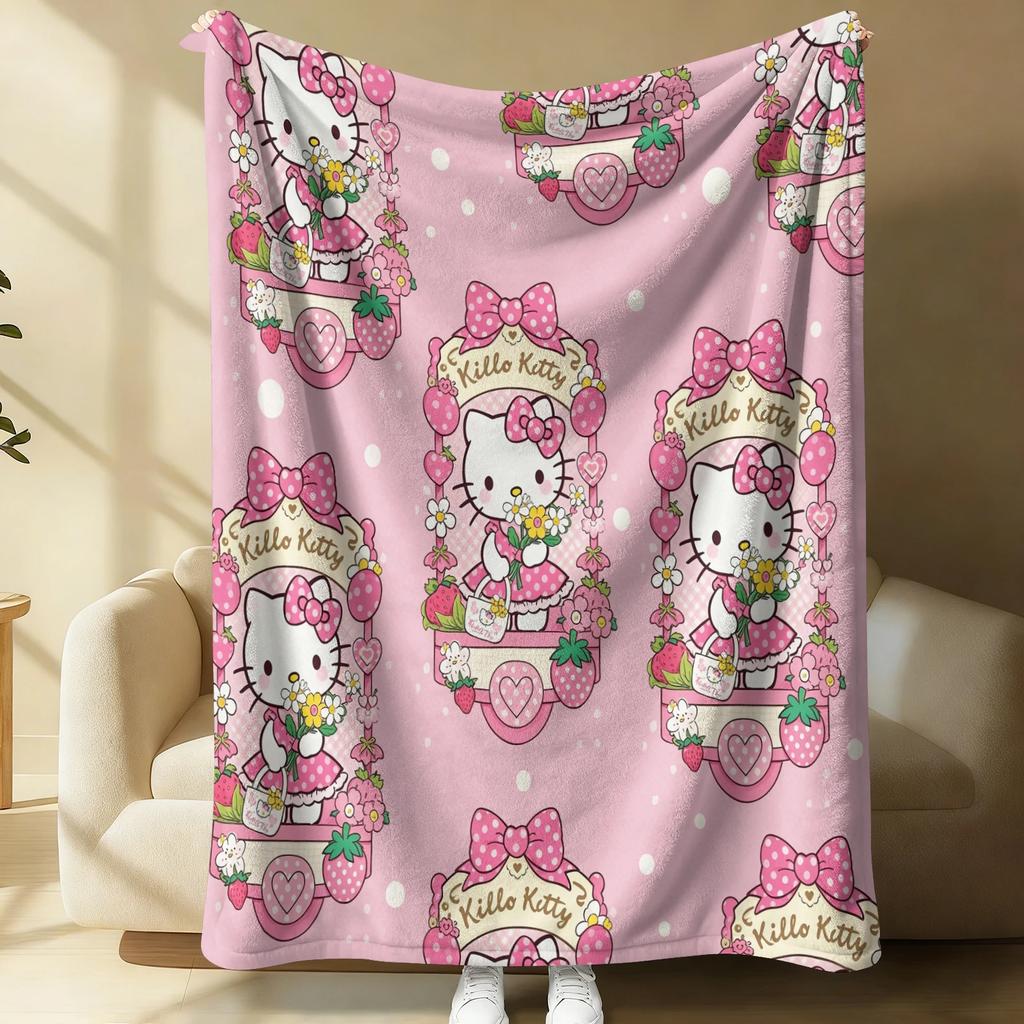 Pastel Blue Sanrio Cute Flannel Blanket Soft Warm Fluffy Throw Sofa Bed Cover Office Nap Shawl Lightweight Summer Blanket Gift