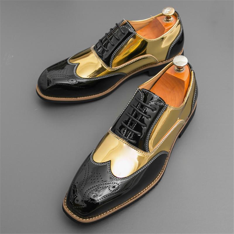 Fashion British Gentleman Oxford Shoe New Men's Gold Black Mixed Brogues Shoes Designer Formal Wedding Prom Dress Homecoming Footwear