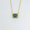 Women's Minimalist S925 Sterling Silver Necklace with Rectangular Cultured Emerald in Square Frame and Four-Claw Setting
