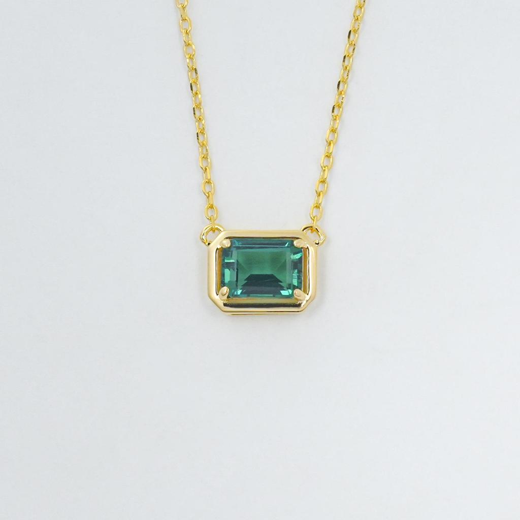 Women's Minimalist S925 Sterling Silver Necklace with Rectangular Cultured Emerald in Square Frame and Four-Claw Setting