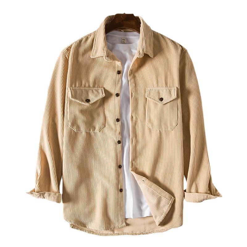 Herren Cord Langarm Dickes Hemd mit Doppeltaschen
