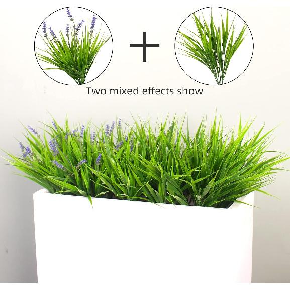 Alyptus 12 Bundles Artificial Plants Outdoor Fake Monkey Grass with Flowers for Pot UV Resistant Plant Decor for Window Garden Patio Hanging Planter