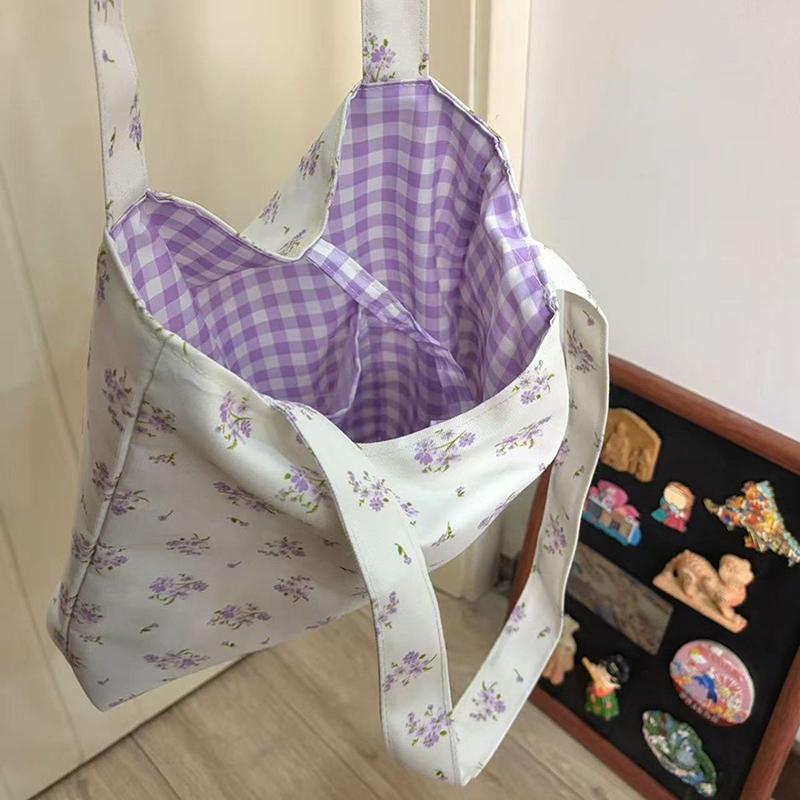 1PC Korean Floral Bow Tie Canvas Bag For Spring Summer Casual Versatile Large Capacity Outdoor Mountaineering Bag Christmas Gift