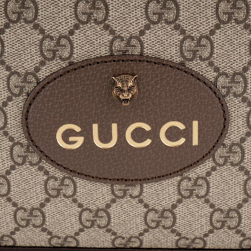 Gucci Neo Vintage Serie Gouden Folie Logo Metalen Tijgerkop Monogram Canvas en Leer Camera Tas Unisex Schoudertas Ebbenhout Bruin 476466-K9GVT-8856