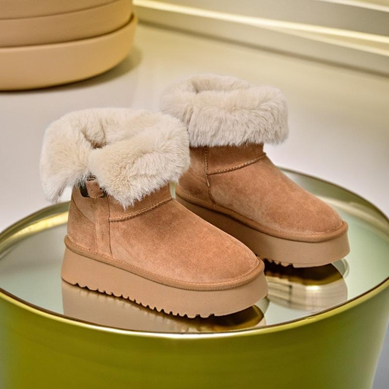 

2025 зима новые короткие сапоги-дутики два в одном женские на платформе короткие сапоги с напуском и утолщенные большие северо-восточные серые пушистые хлопковые сапоги 41