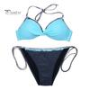 2Pcs/Set Women Sexy Bikini Set Halter V-neck Sleeveless Bra Low-rise Briefs Set Contrast Color Lace-up Swimsuit Bathing Suit