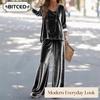 Women's Fashion Casual Long Sleeve U-Neck Pants Suits