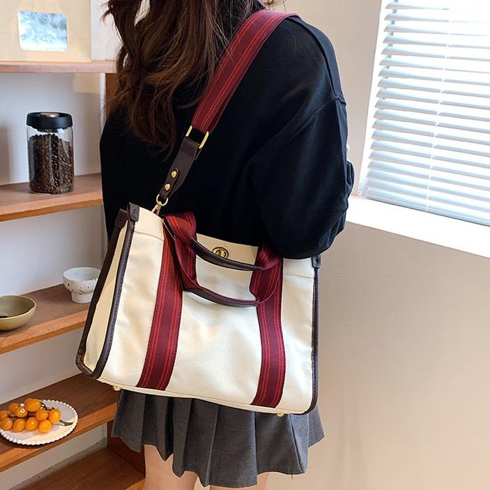 Large-capacity simple tote bag spring and summer new high-end texture contrasting color portable shoulder bag