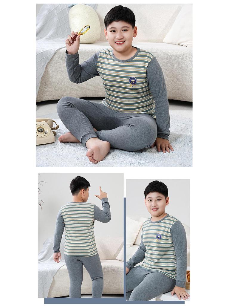 Teen Cotton Wool Pajama Set - Warm Autumn/Winter Underwear for Boys & Students