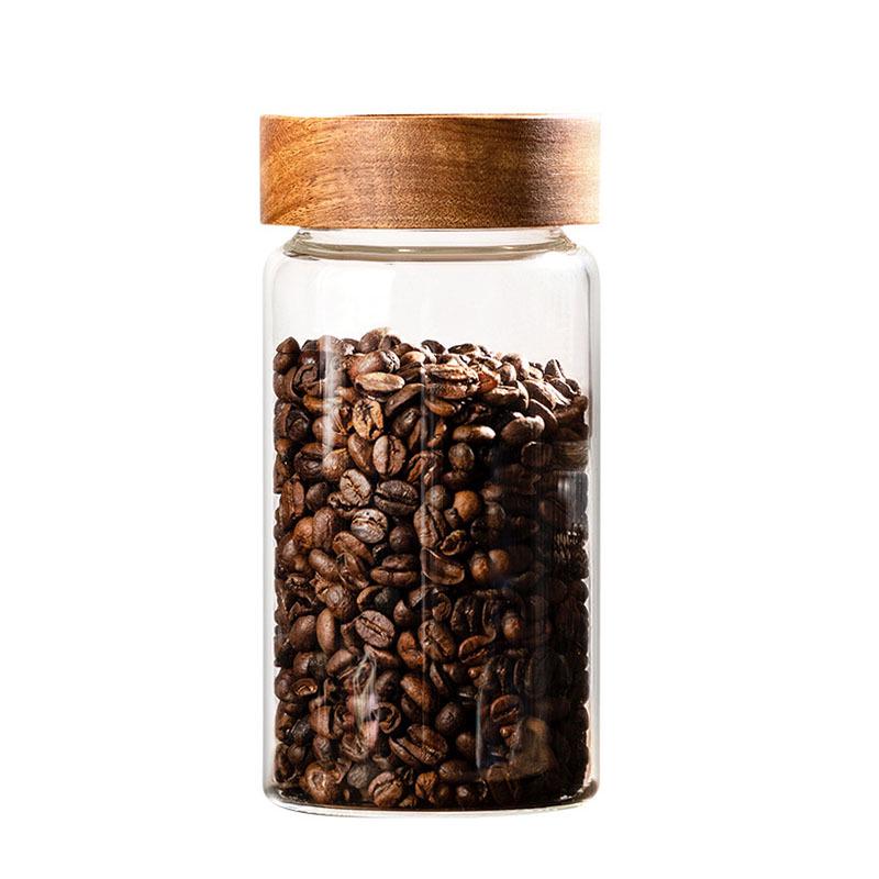 Lead-Free Glass Storage Jar with Wooden Lid - Moisture-Proof and Food Grade for Coffee and Tea