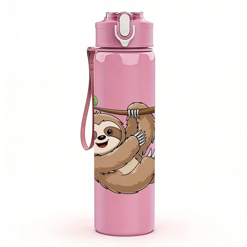 1PC Lazy Sloth Animal Pattern 750ml Color Plastic Sports Water Bottle Leakproof Flip Straw Lid Suitable for Sports Office Home Use