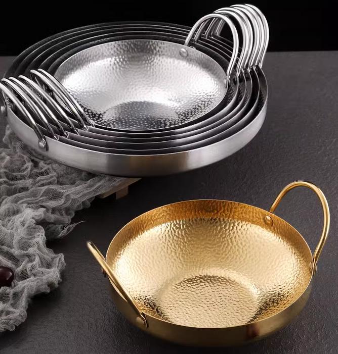 Deep Stainless Steel Golden Gold Dry Bar Small Pot Household Small Hot Pot Alcohol Stove Upmarket Chafing Dish Stripe Hotpot