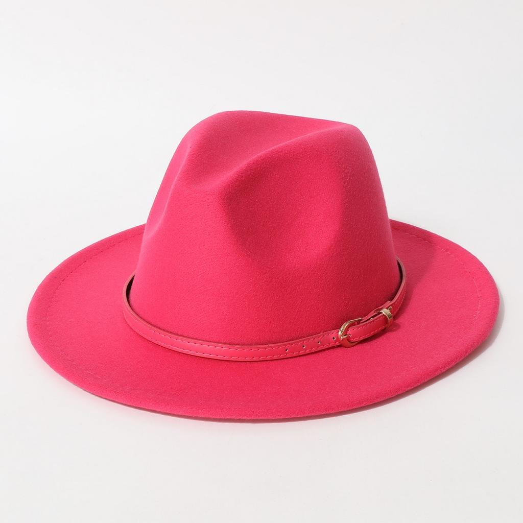 Simple Solid Color Fedora with Belt Buckle, European and American Felt Hat, Parent-child Casual Cowboy Hat, Classic Jazz Hat for Men and Women