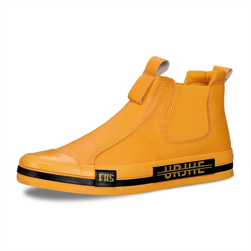 Autumn Leather Casual Sneakers Men Fashion Yellow Mens High Top Shoes Leather Moccasins Comfortable Loafers Shoes For Men 2024