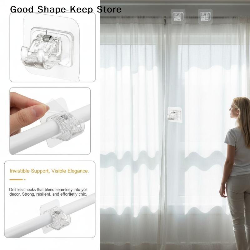 Non Drilling Curtain Rod Hooks 10pcs Household C Shape Curtain Rack Quick Easy Install Holder for Window Drapes and Curtains