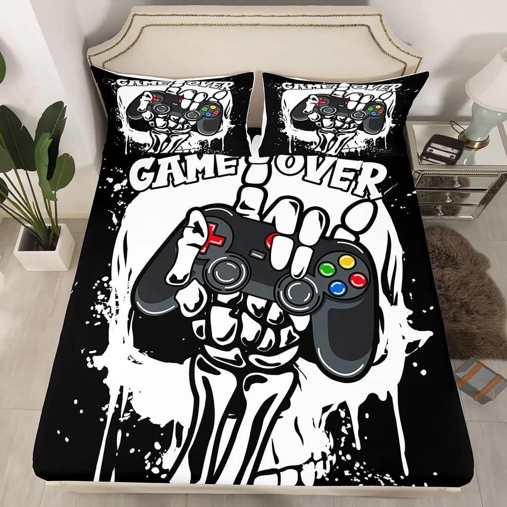 3D Dead Sugar Skull Girl Kissing Skull Home Bed Fitted Sheet Set Soft Microfiber Breathable Bedding All-Round Elastic Pocket