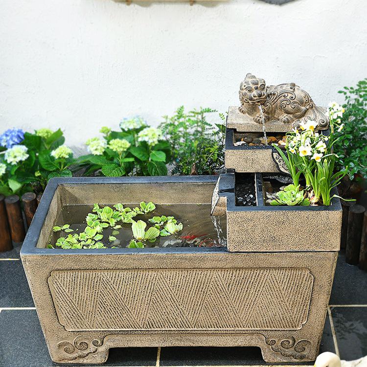 Ancient Method Resin Fish Pond: Floor-Standing Outdoor Water Ornament for Courtyard Landscaping.