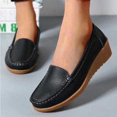 Zapatos Planos de Mujer Cuña Moda Cuero Genuino Transpirable Zapatos de Mujer Slip On Zapato de Mujer Mocasines Zapatos Tenis Femeninos Talla Grande