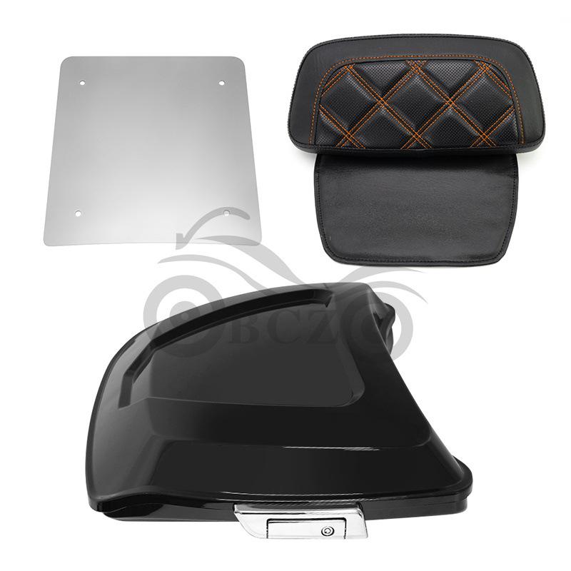 Juego Universal de Caja Trasera Negra con Almohadilla para Respaldo Trasero para Motos Harley, Crucero y Prince