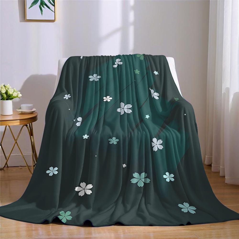 Jade Petal Drift Flannel Blanket Warm Soft Halloween Christmas Couch Warm Cozy Decorative Decor Gift for All Season
