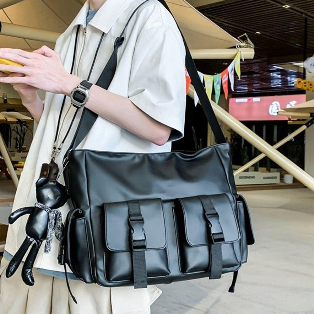 Square Messenger Bag Solid Color Nylon Shoulder Bag Casual Men Crossbody Bag  Hiking