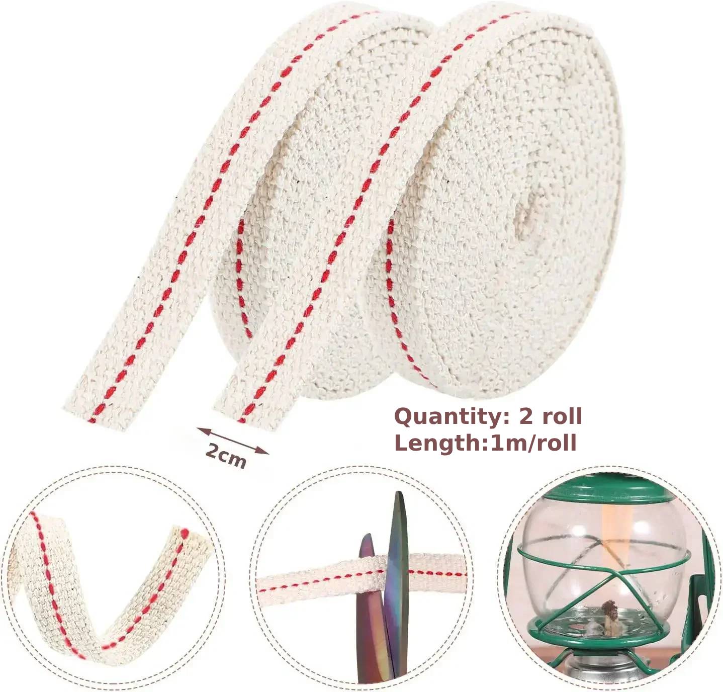 

2 Rolls 0.8/1/1.2/2cm Cotton Oil Lamp Wick Replacement Oil Lantern Wick Flat Wick for Paraffin Oil Burner Kerosene Based Lantern