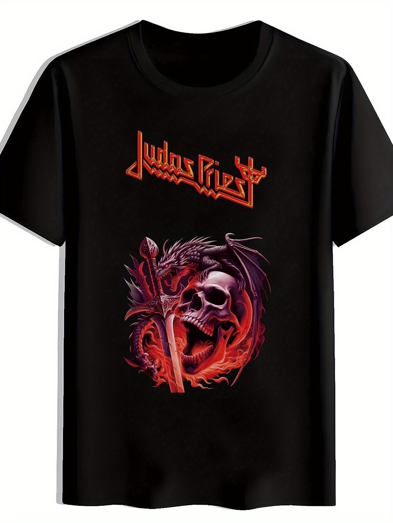 

Heavy Metal Band Graphic T-shirt - Black Tee with Red/purple flame designs - Concerts L