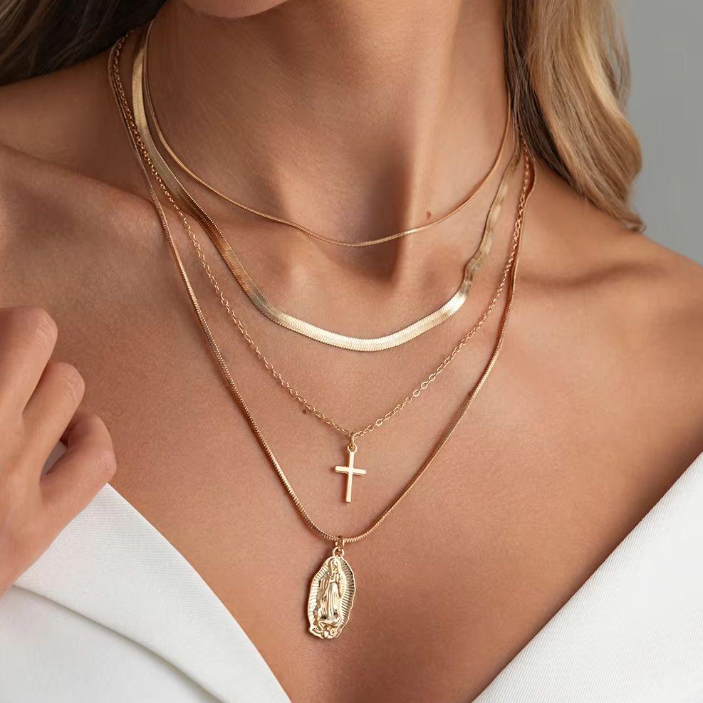 Ingemark 4Pcs/Set Punk Trendy Cross Jesus Pendant Necklaces for Women Hip-Hop Adjustable Metal Choker Chain Couple Charm Jewelry