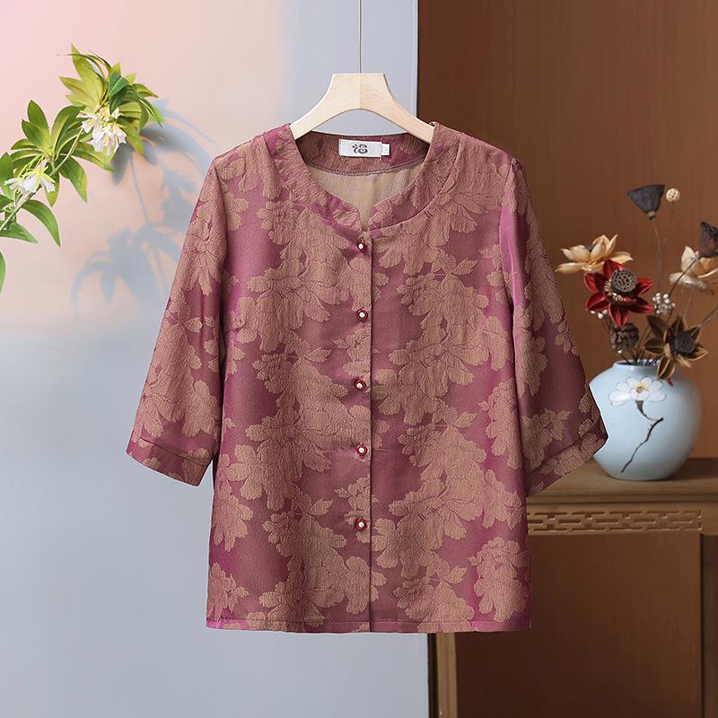 

Весенняя рубашка с рукавом семь восьмых для женщин среднего и пожилого возраста 4XL 130-140 Jin красный