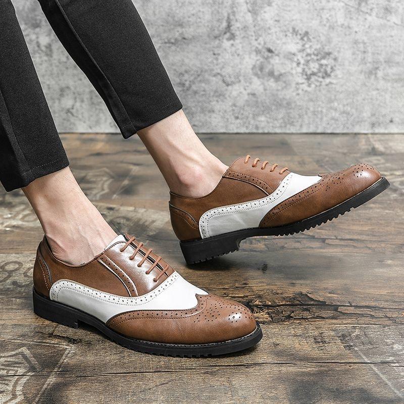 Men's Dress Shoes Classic Carved Block Leather Shoes Retro Business Shoe Lace Up Oxford Shoe Brand Casual Leather Shoe Men Shoes