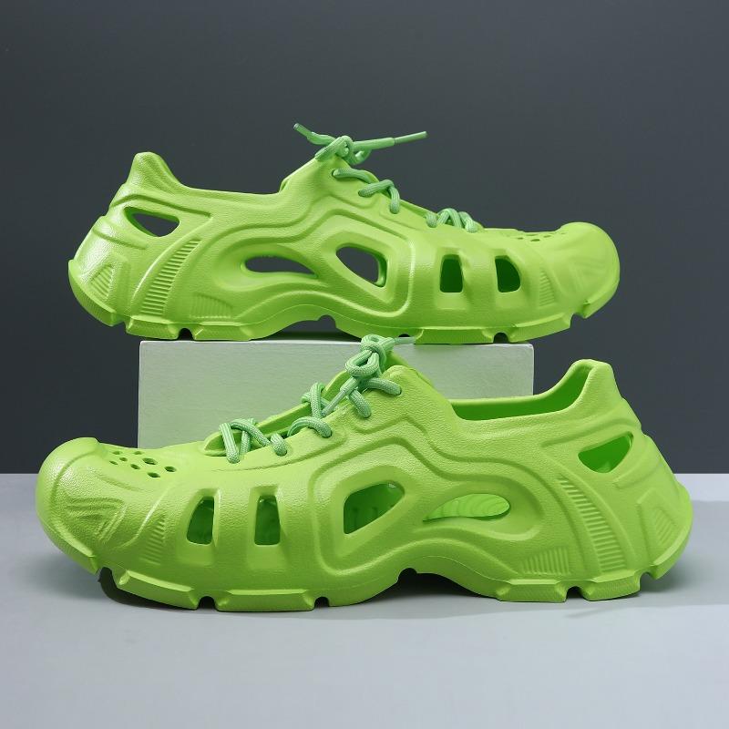 

Новые туфли с перфорацией на шнуровке, летние дышащие полые спортивные сандалии с закрытым носком, мужская уличная пляжная обувь 44-45 зелёный