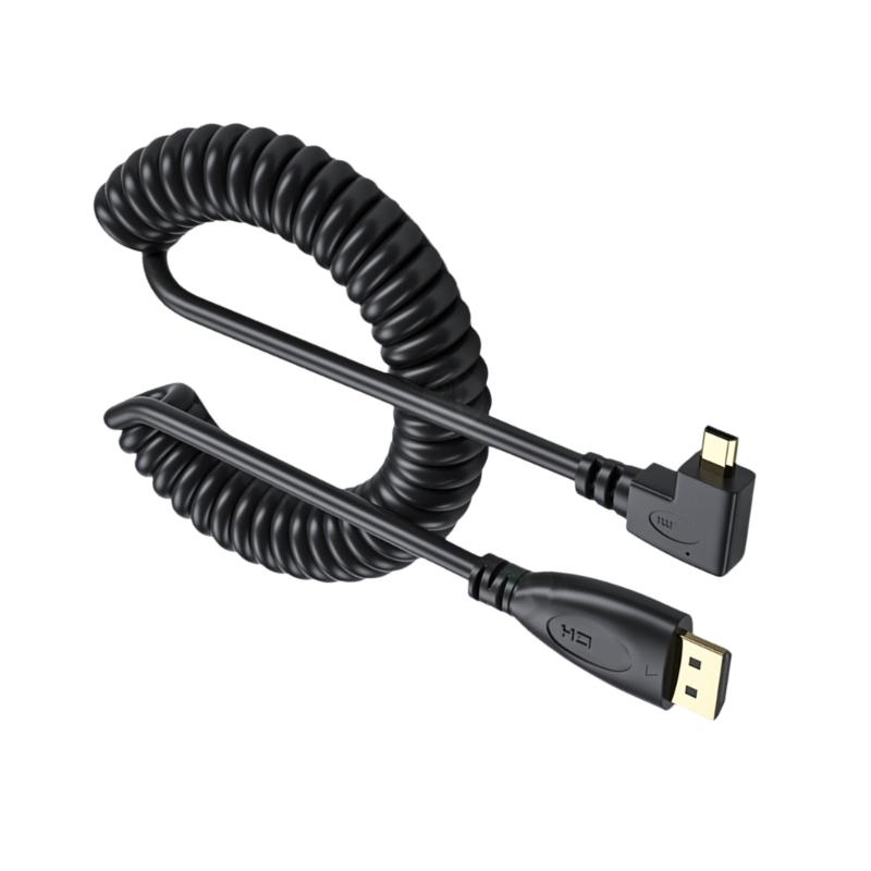 Mini HDMIcompatible To HDMIcompatible Coiled Cable 90 Degree Adapter Supports 1080P 60Hz for HDTV Cameras and Game Consoles