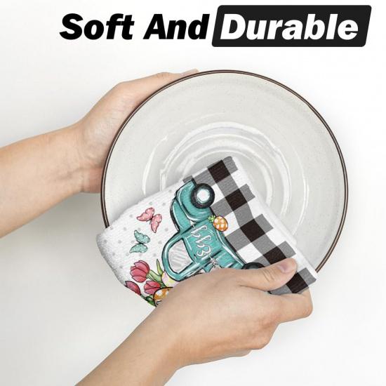 Artoid Mode Buffalo Plaid Gnome Egg Truck Bunny Rabbit Easter Kitchen Towels Dish Towels, 18x26 Inch Seasonal Spring Decoration Hand Towels Set of 2