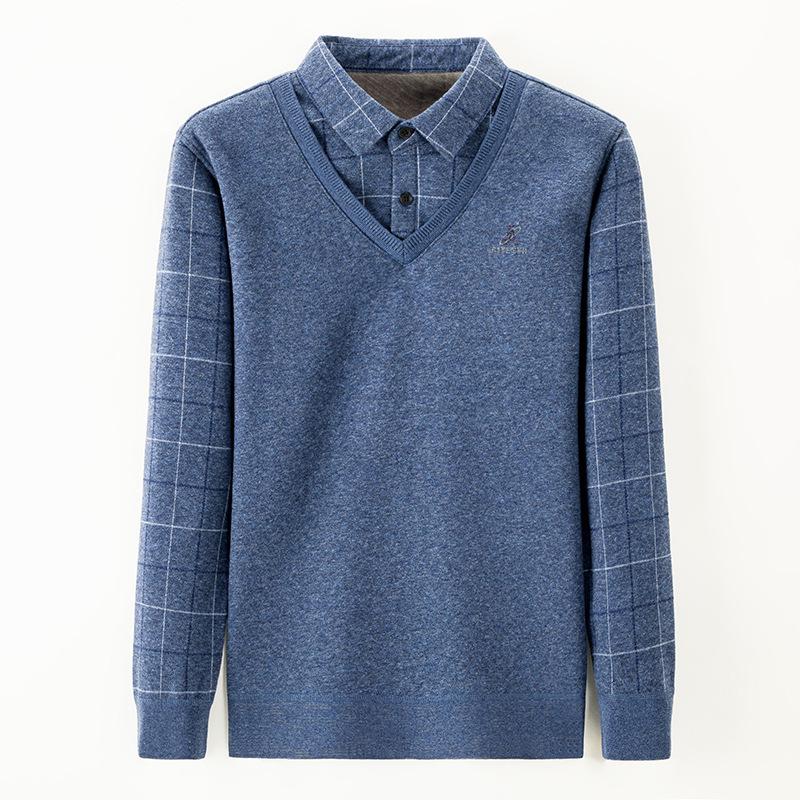 Men's Winter Wool-Feel Sweater: Skin-Friendly, Fleece-Lined, Faux Thickened, Shirt Collar, Knitted Base Layer