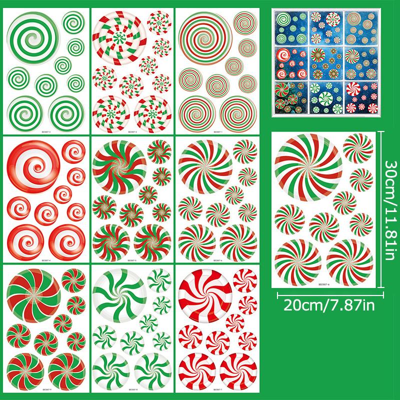 9 Sheets Christmas Colorful Window Glass Stickers Decorations Candy New