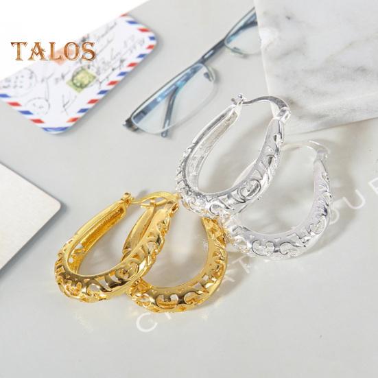 1 Pair Women Hoop Earrings U-shape Hollow Out Floral American Exaggerated Style Hanging Earrings Prom Party Dangling Earrings