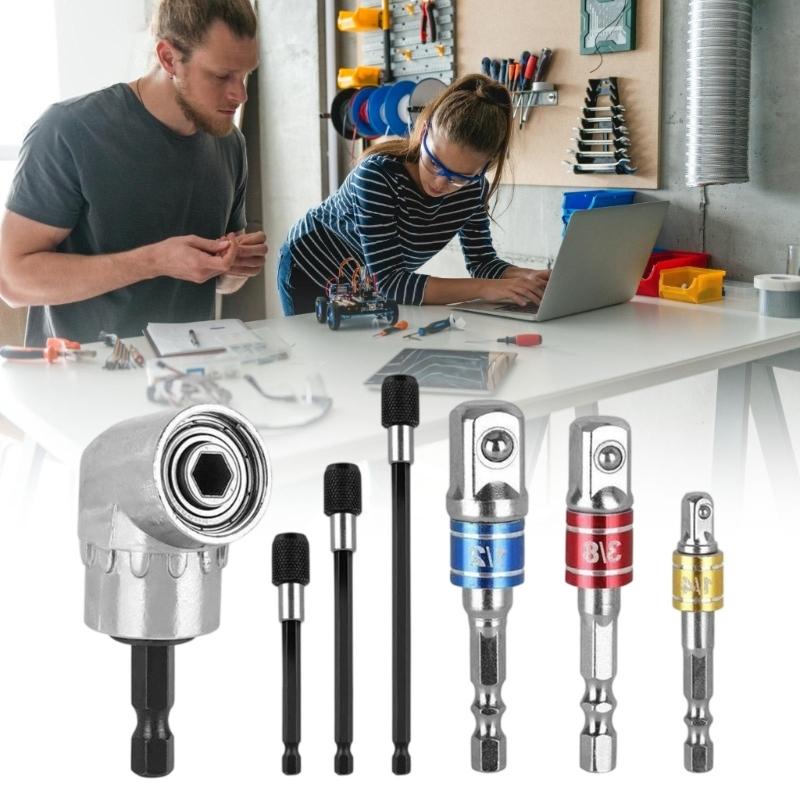 Professional 7pc Right Angle Screwdriver Bit Socket Holder Compactly Corner Adapter Durability Carbon Steel Construction