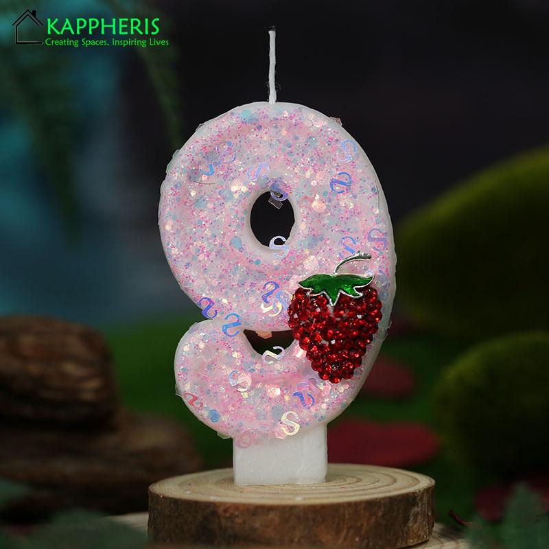 Original Birthday Number Candles Sparkling Strawberry Candle 2 Years for Cake Topper Decoration Pink Pure Bee Honey Candles for daily use